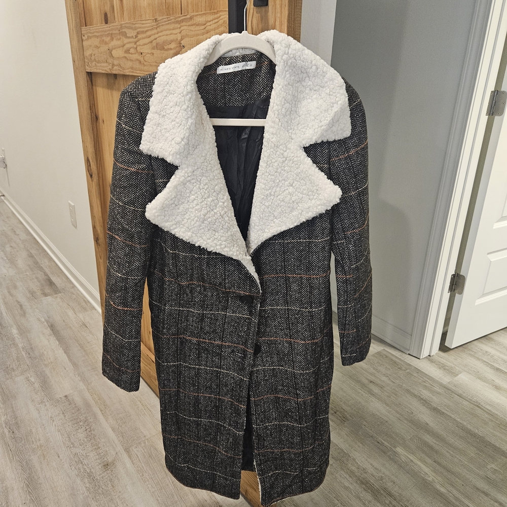 Altar'd State Black and White Plaid Teddy Jacket
